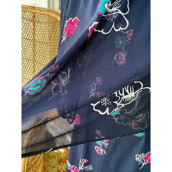 Vintage 70's MOD 2 Piece Dress Jacket Blue Pink Floral Size M Poly Knit - Picture 15 of 16